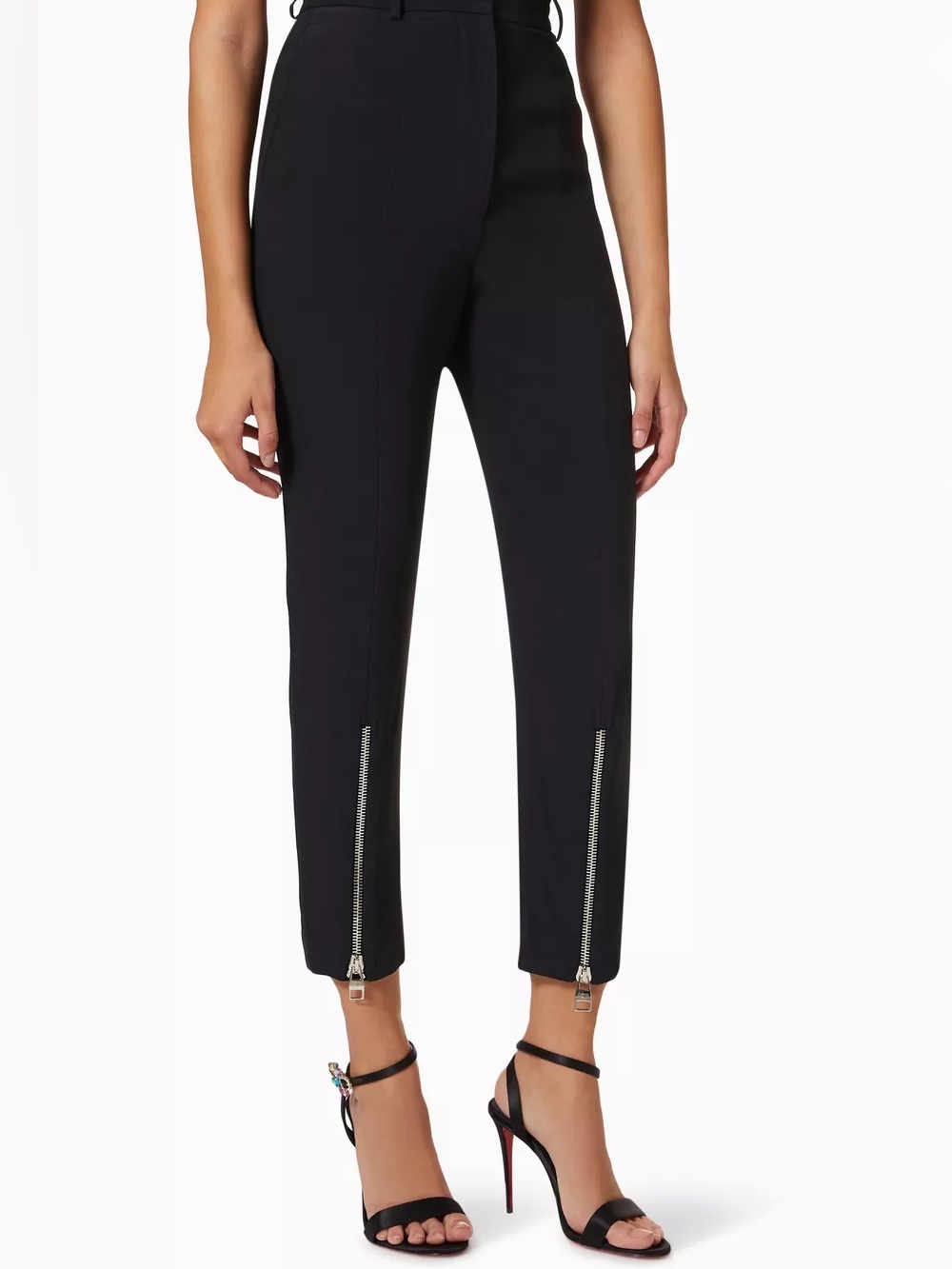 Alexander McQueen Black Crepe Zip Detail Cigarette Trousers